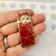 Load image into Gallery viewer, Encircled Weathered Red Over White Upcycled Tin Brooch