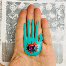 Load image into Gallery viewer, Large Hamsa In Tuquiose &amp; Red Tin Necklace or Wall Art