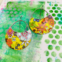 Load image into Gallery viewer, Overall Flowers Crescent Circles Tin Earrings