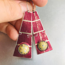 Load image into Gallery viewer, Rustic Moons Set in Shimmery Maroon Zero Waste Tin Earrings