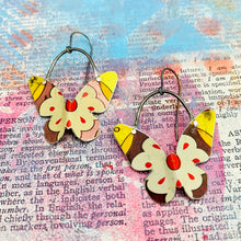 Load image into Gallery viewer, Vintage Golds &amp; Cream Small Butterflies Upcycled Tin Earrings