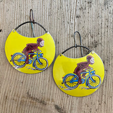 Load image into Gallery viewer, Biking Curious George Circles Upcycled Tin Earrings