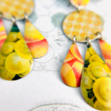 Load image into Gallery viewer, Dots &amp; Fruits &amp; Leaves Zero Waste Tin Chandelier Earrings