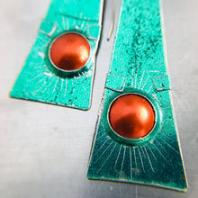 Load image into Gallery viewer, Shimmery Green &amp; Orange Zero Waste Tin Earrings