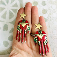 Load image into Gallery viewer, Vintage Red Hand Golden Stars Talisman Zero Waste Tin Earrings