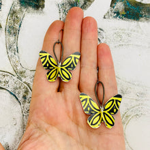Load image into Gallery viewer, Black and Gold Small Butterflies Upcycled Tin Earrings