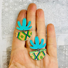 Load image into Gallery viewer, Turquoise Succulents in Vintage Pots Upcycled Tin Earrings