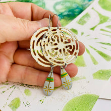 Load image into Gallery viewer, Open Mandala Golden Seeds Upcycled Tin Earrings
