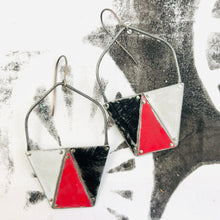 Load image into Gallery viewer, Red, Black &amp; White Triangles Tesserae Arched Wire Tin Earrings