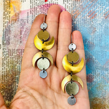Load image into Gallery viewer, Many Moons of Mixed Golds Tin Earrings