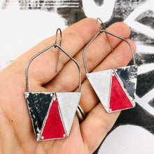 Load image into Gallery viewer, Red, Black &amp; White Triangles Tesserae Arched Wire Tin Earrings