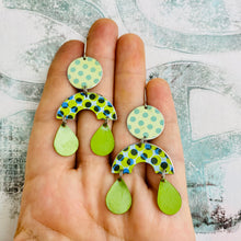 Load image into Gallery viewer, Mixed Green Polka Dots Rainbow Charm Tin Earrings