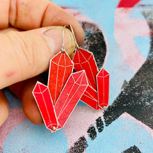 Load image into Gallery viewer, Strawberry Tourmaline Upcycled Tin Earrings
