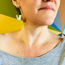 Load image into Gallery viewer, Lacey Yellow Chinese Characters Little Us Upcycled Tin Earrings