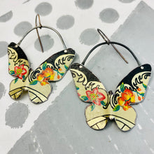 Load image into Gallery viewer, Flowers on Cream Butterflies Upcycled Tin Earrings