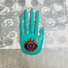 Load image into Gallery viewer, Large Hamsa In Tuquiose &amp; Red Tin Necklace or Wall Art