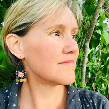 Load image into Gallery viewer, Golden Blossoms on White Rectdangles Upcycled Tin Earrings