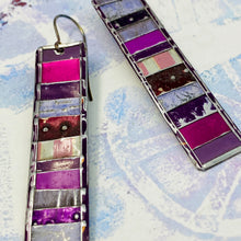 Load image into Gallery viewer, Fenced Mixed Plums Rectangle Tin Earrings
