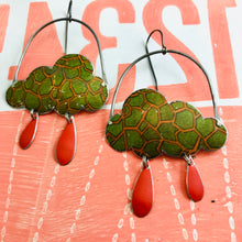 Load image into Gallery viewer, Olive Crackle Clouds &amp; Scarlet Rain Drops Zero Waste Tin Earrings