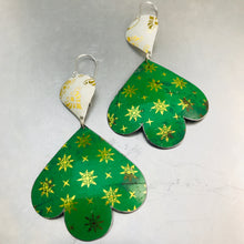 Load image into Gallery viewer, Green &amp; Golden Starlets Trefoil Zero Waste Tin Earrings 30th Birthday Gift