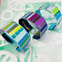Load image into Gallery viewer, Fenced Aquas Upcycled Tesserae Tin Cuff