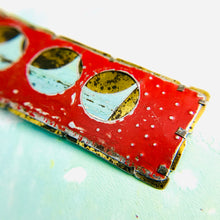 Load image into Gallery viewer, Encircled Weathered Red Over Pale Aqua Upcycled Tin Brooch