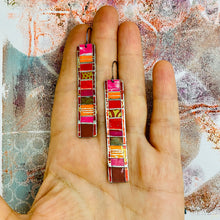 Load image into Gallery viewer, Fenced &amp; Folded Mixed Reds Rectangle Tin Earrings