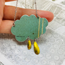 Load image into Gallery viewer, Made in USA Dusty Aqua Rain Cloud Upcycled Tin Necklace