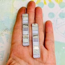 Load image into Gallery viewer, Fenced &amp; Folded Whites Rectangle Tin Earrings