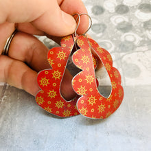 Load image into Gallery viewer, Vintage Scarlet and Golden Starlets Wavy Upcycled Tin Earrings