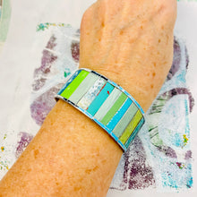 Load image into Gallery viewer, Fenced Aquas Upcycled Tesserae Tin Cuff
