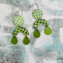 Load image into Gallery viewer, Mixed Green Polka Dots Rainbow Charm Tin Earrings