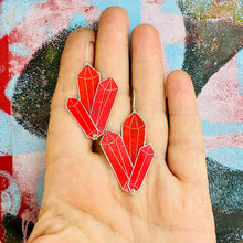 Load image into Gallery viewer, Strawberry Tourmaline Upcycled Tin Earrings