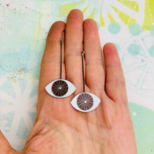 Load image into Gallery viewer, RESERVED Protective Brown Eyes Upcycled Tin Earrings