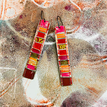 Load image into Gallery viewer, Fenced &amp; Folded Mixed Reds Rectangle Tin Earrings