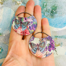 Load image into Gallery viewer, Butterflies &amp; Violets Circles Upcycled Tin Earrings
