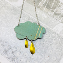 Load image into Gallery viewer, Made in USA Dusty Aqua Rain Cloud Upcycled Tin Necklace