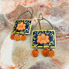 Load image into Gallery viewer, Vintage Poppy on Blue Blue Rectdangles Upcycled Tin Earrings