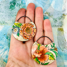 Load image into Gallery viewer, Big Pink Blossoms Circles Upcycled Tin Earrings
