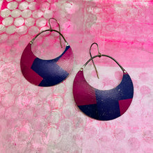 Load image into Gallery viewer, Purple &amp; Red Violet Crescent Circles Upcycled Tin Earrings
