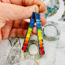 Load image into Gallery viewer, Rainbow Fenced Narrow Rectangle Tin Earrings