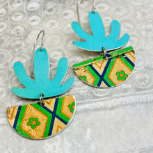 Load image into Gallery viewer, Turquoise Succulents in Vintage Pots Upcycled Tin Earrings