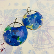 Load image into Gallery viewer, Bright Blue Watercolor Flowers Circles Upcycled Tin Earrings