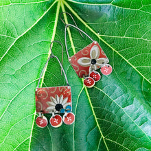 Load image into Gallery viewer, Vintage Red Rectdangles Upcycled Tin Earrings