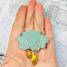 Load image into Gallery viewer, Made in USA Dusty Aqua Rain Cloud Upcycled Tin Necklace