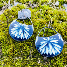 Load image into Gallery viewer, Flower Burst on Deep Blueberry Circles Upcycled Tin Earrings