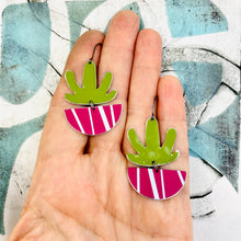 Load image into Gallery viewer, Mod Succulents in Pink Pots Upcycled Tin Earrings
