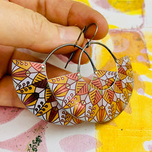 Load image into Gallery viewer, Leaf Mandala Bronzes Half Moon Tin Earrings