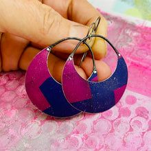 Load image into Gallery viewer, Purple &amp; Red Violet Crescent Circles Upcycled Tin Earrings
