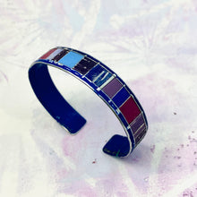 Load image into Gallery viewer, Narrow Fenced Plums Upcycled Tesserae Tin Cuff
